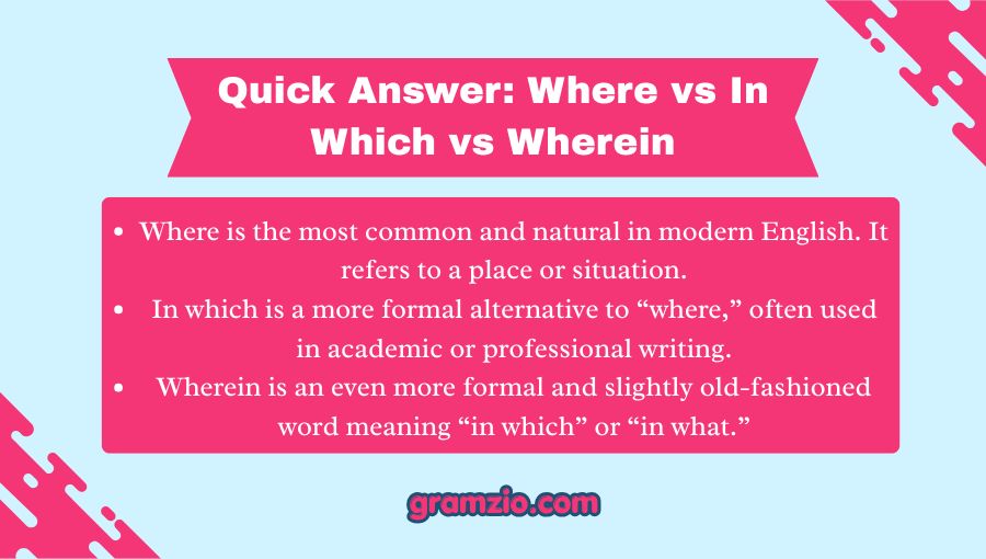 Where vs In Which vs Wherein