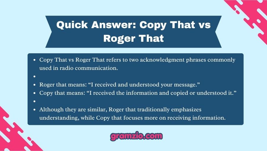 Copy That vs Roger That