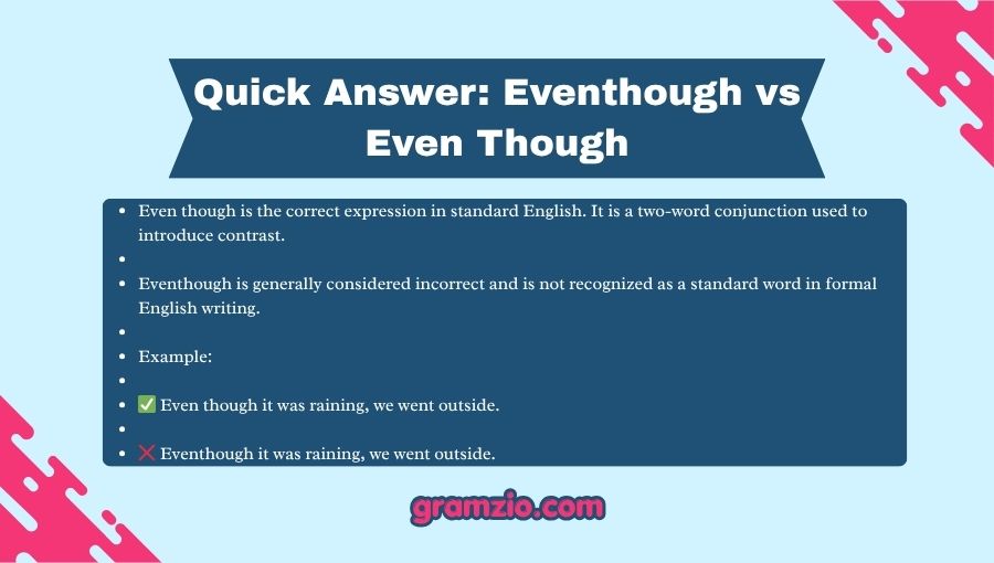 Eventhough vs Even Though