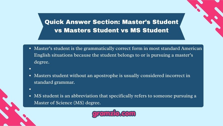 Master’s Student vs Masters Student vs MS Student