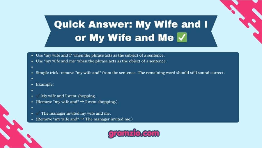 My Wife and I or My Wife and Me