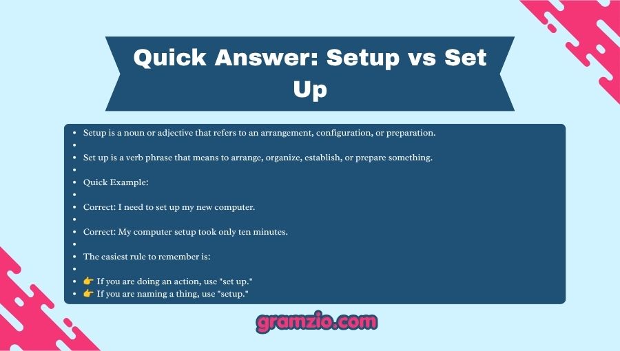 Setup vs Set Up