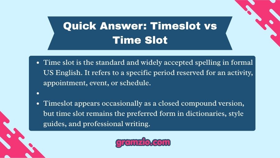 Timeslot vs Time Slot